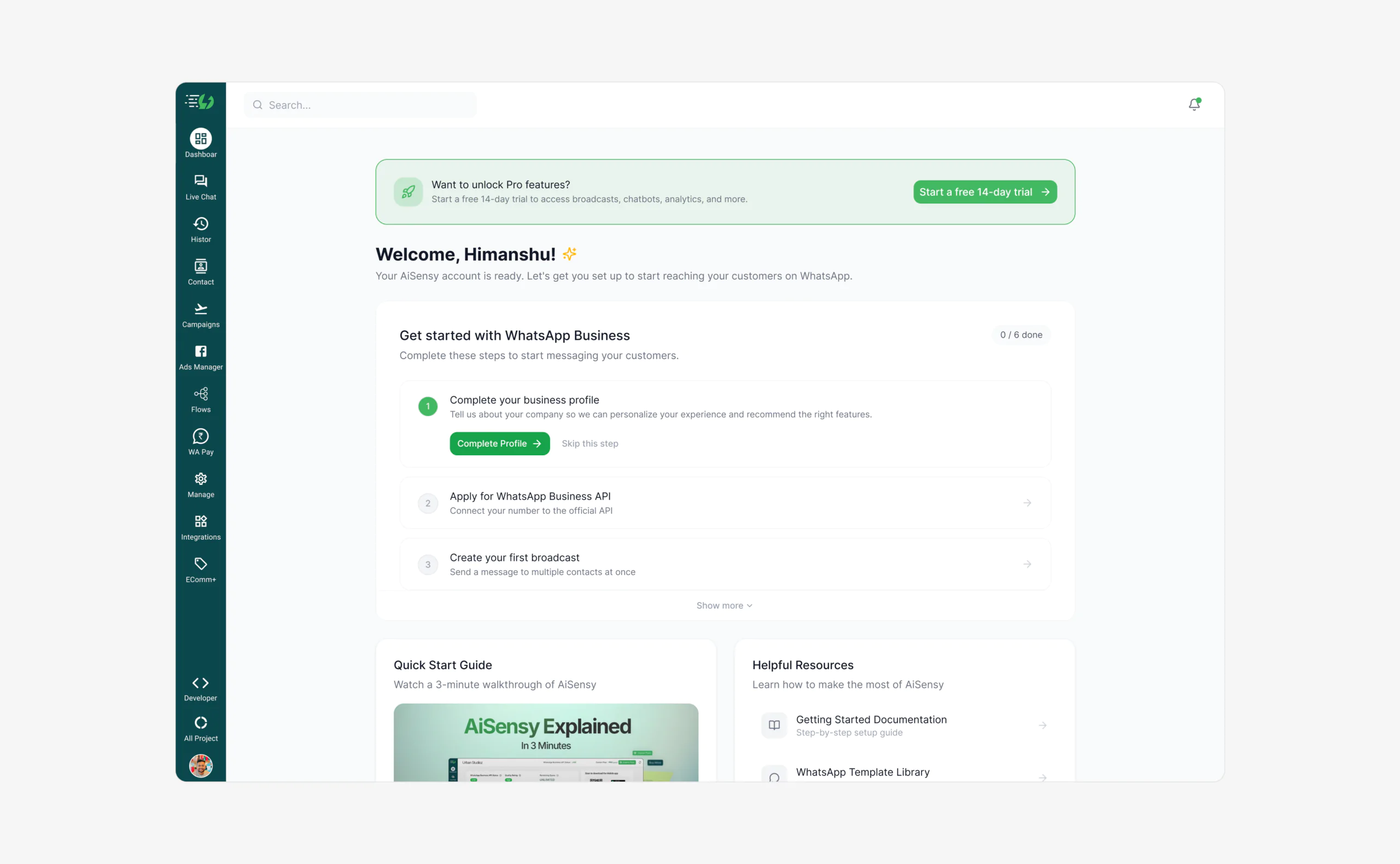 AiSensy — fixing the first experience