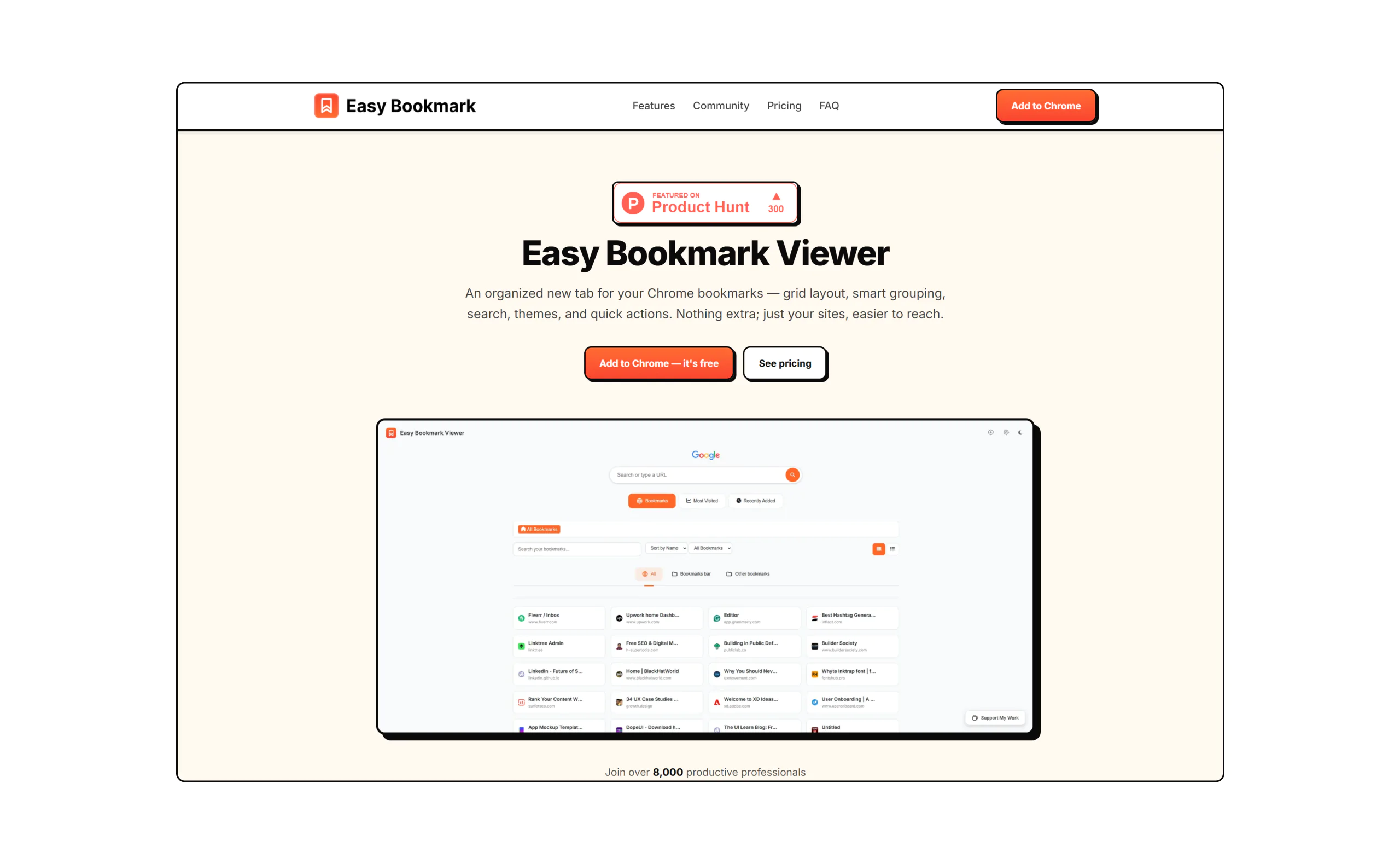 Easy Bookmark Viewer — Chrome extension landing and new-tab bookmark grid