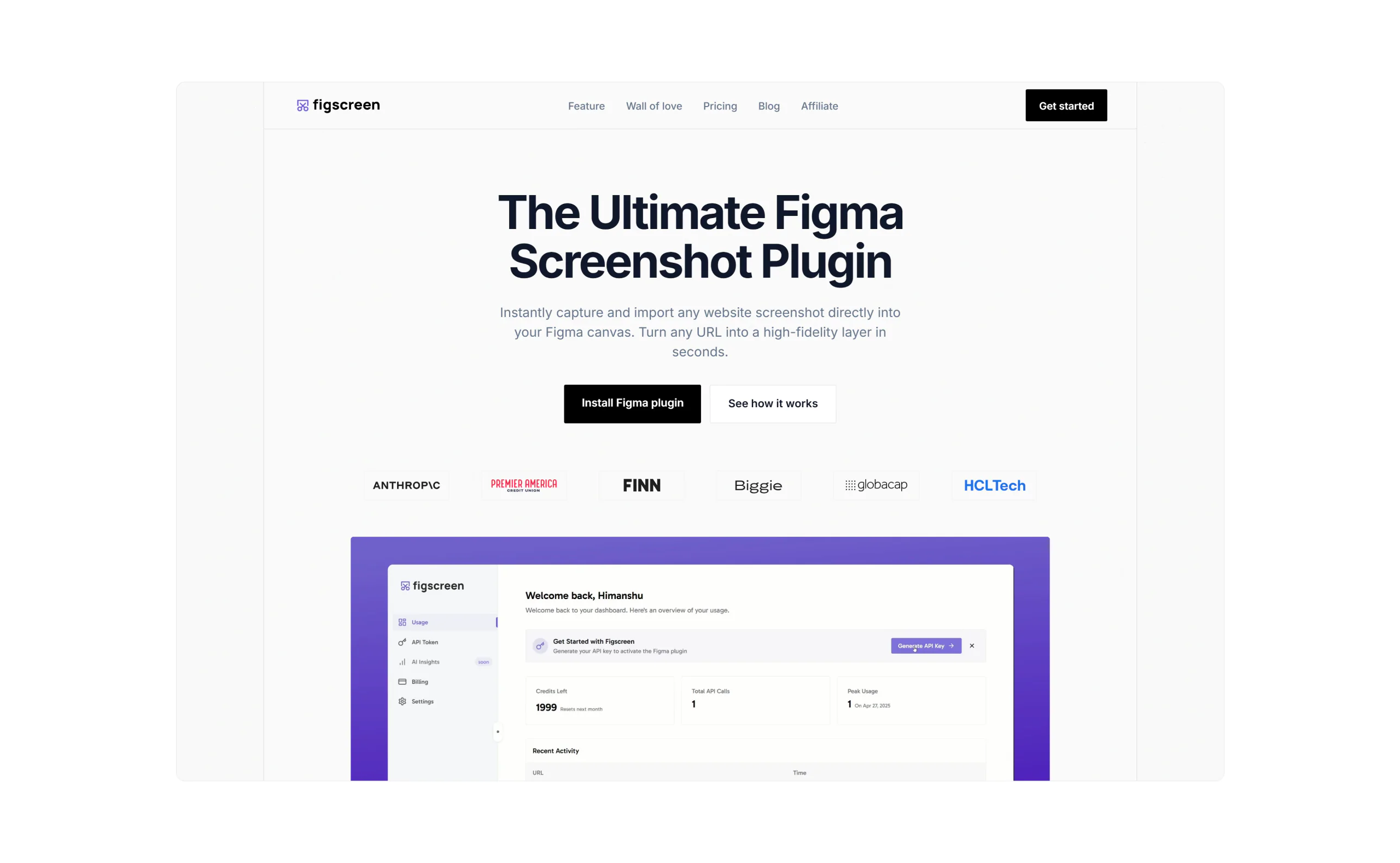 Figscreen — Figma screenshot plugin landing and product preview