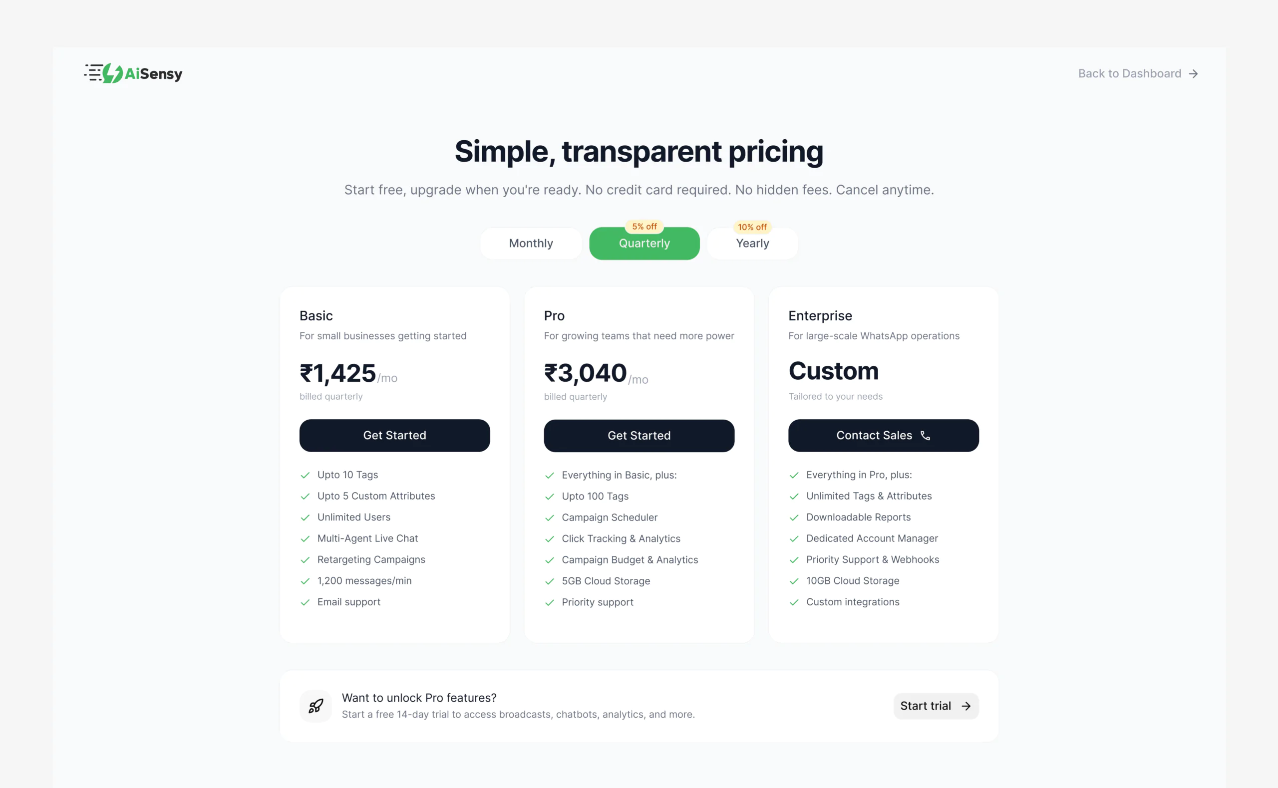 Pricing page